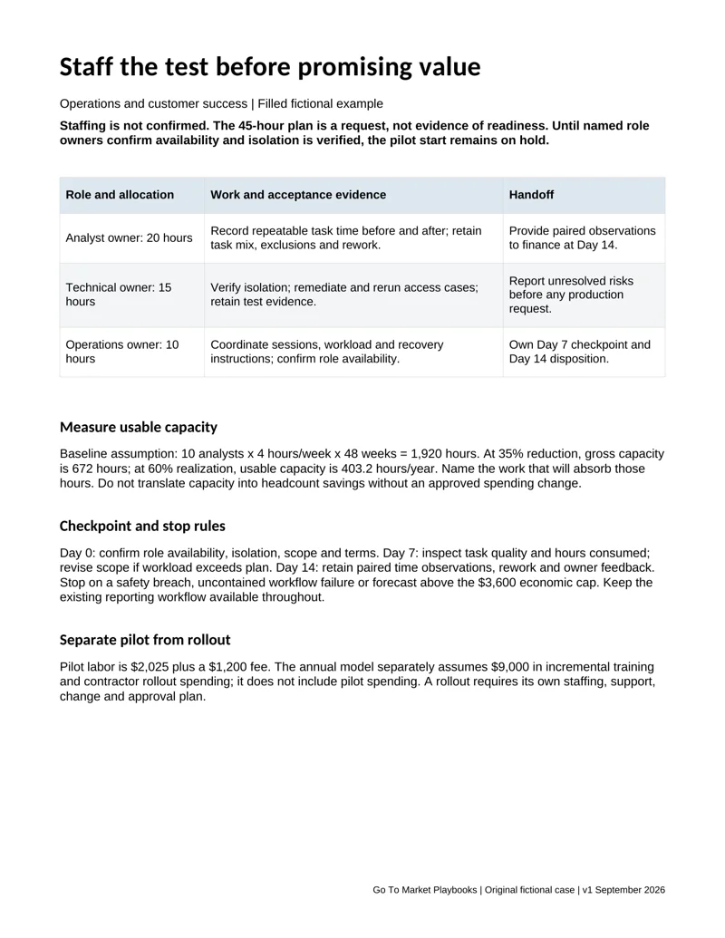 Preview of the operations / customer success file showing its information hierarchy and completed fictional case